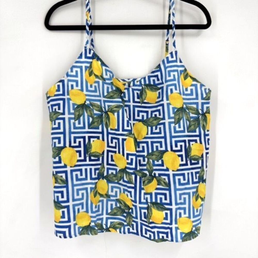 NWT BedHead PJs Cami Make Lemonade Lemon Tank Top Organic Cotton Blue Large Whit